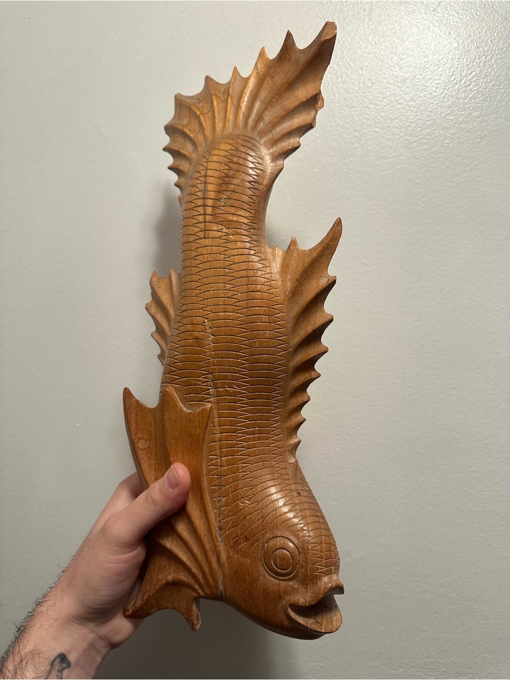 Vintage Hand Carved Wooden Fish Wall Decor ~15” Coastal Nautical Folk Art